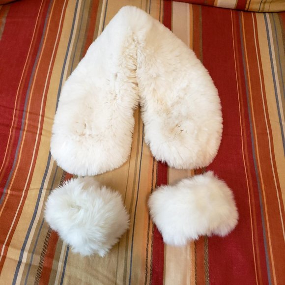 None Accessories - White Faux Fur stole and wrist cuffs